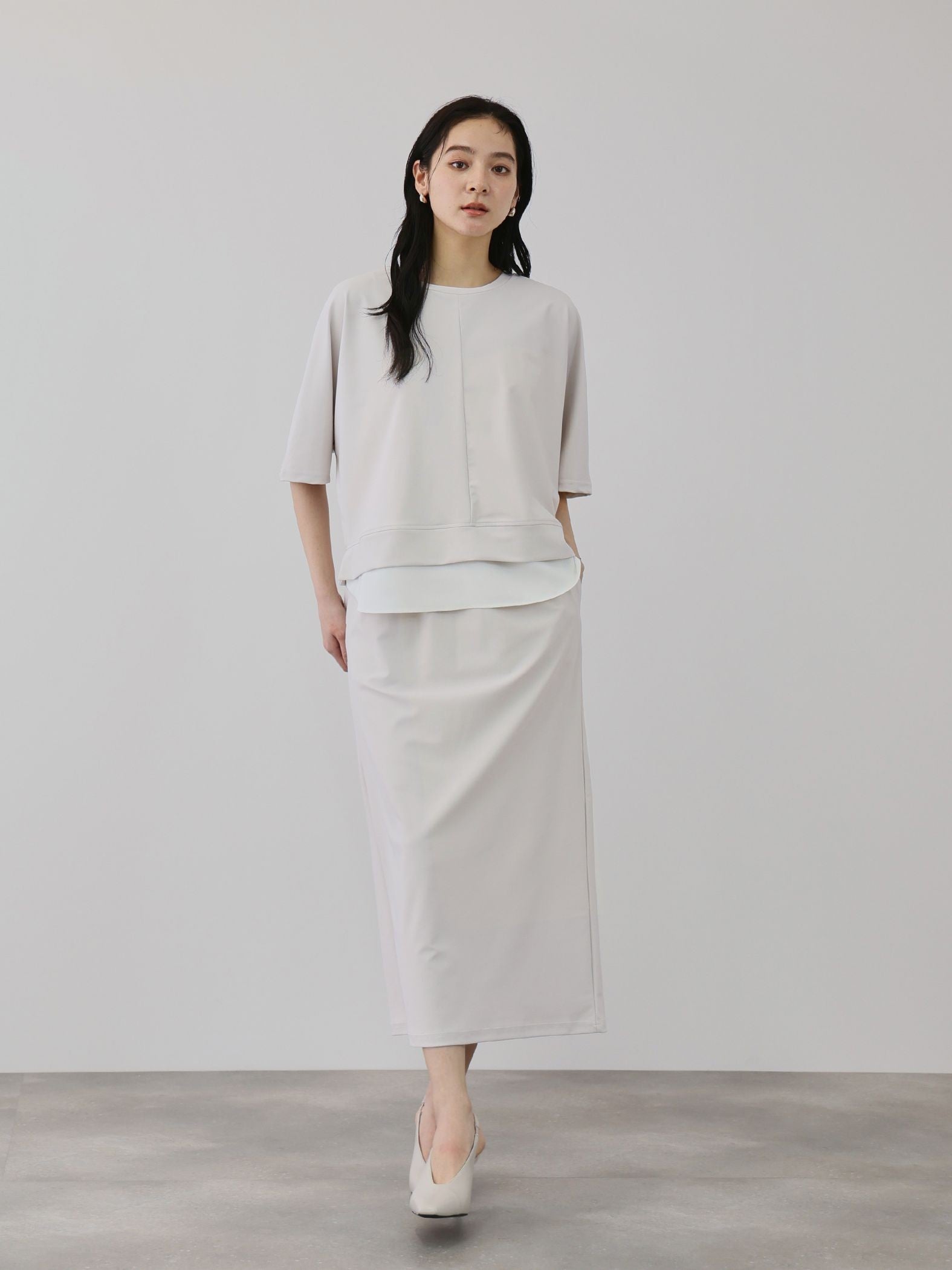 【上下セット】レイヤリードルマントップ×スカート2ピース