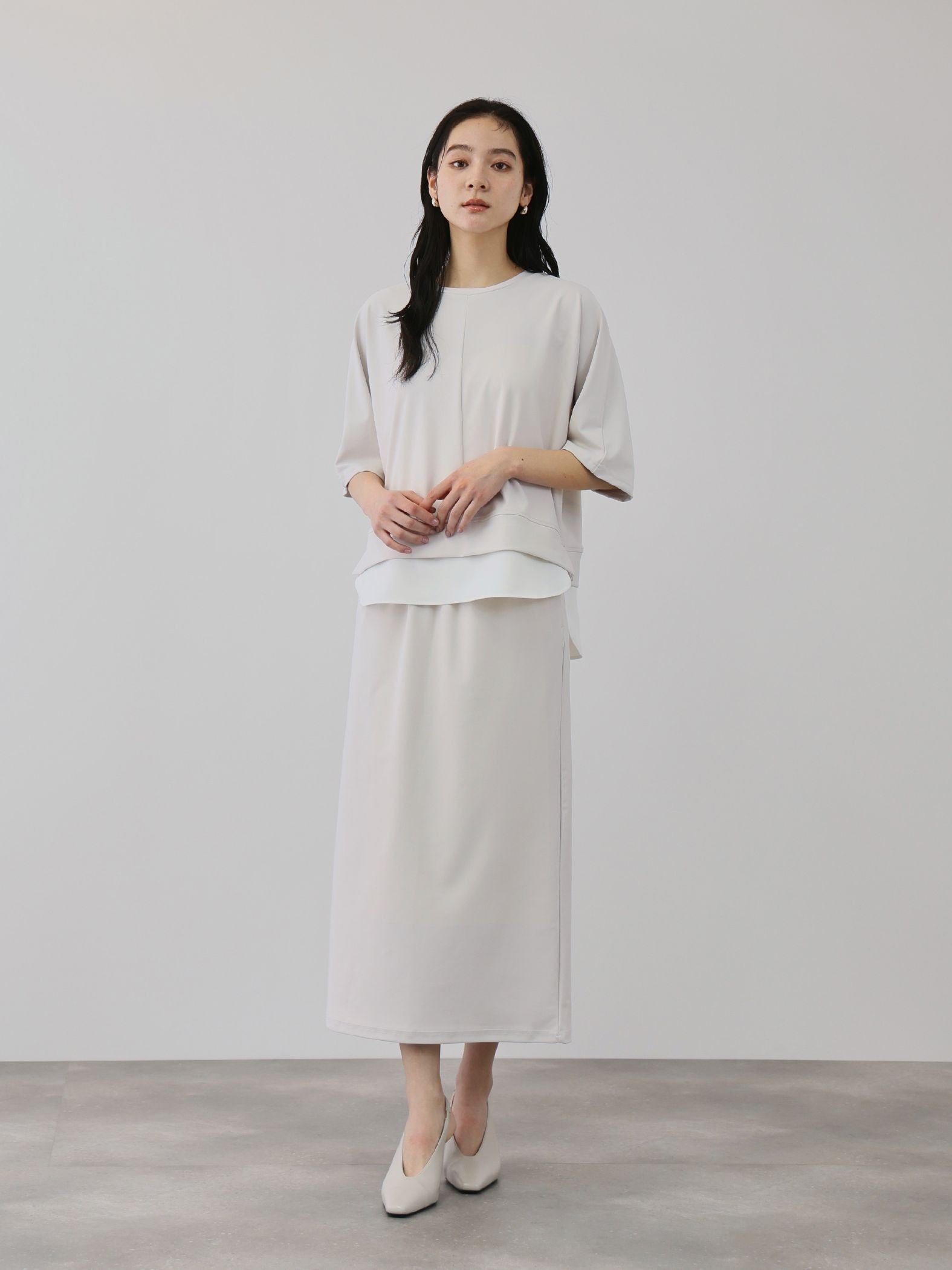 【上下セット】レイヤリードルマントップ×スカート2ピース