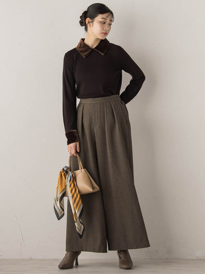 ベロア襟付きニット≪手洗い可能≫