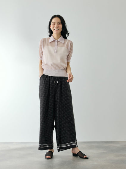 パウダーサテンパネルプリントワイドパンツ