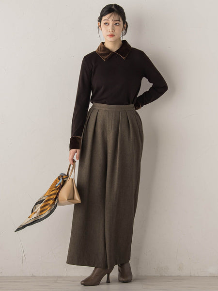 ベロア襟付きニット≪手洗い可能≫