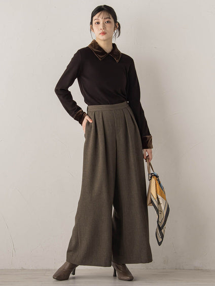 ベロア襟付きニット≪手洗い可能≫