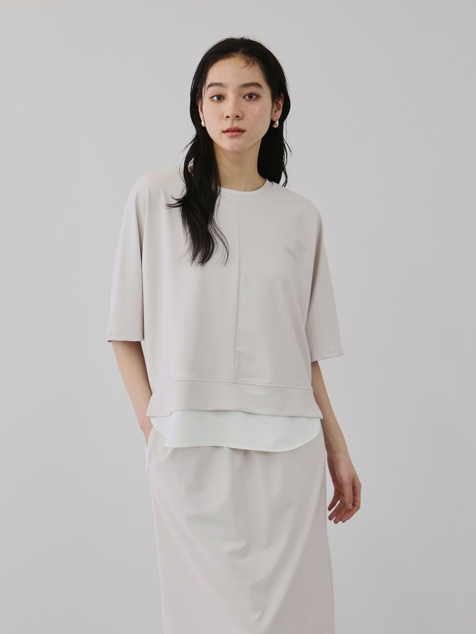 【上下セット】レイヤリードルマントップ×スカート2ピース