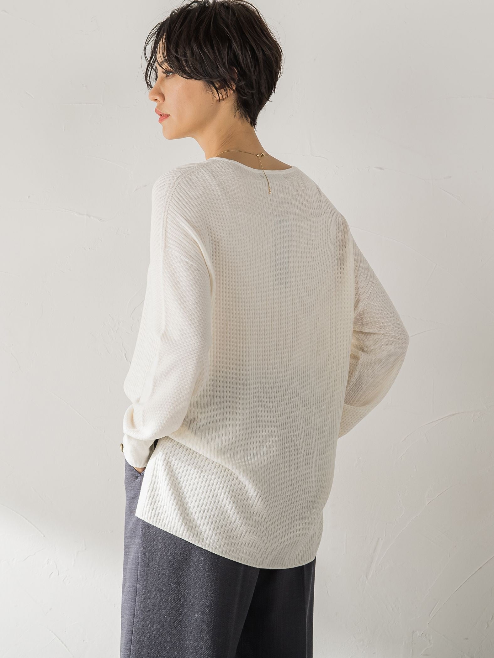 【WEB限定サイズあり】【洗えるニット】ECOCUWOOL Vネックニットプルオーバー≪シワになりにくい≫