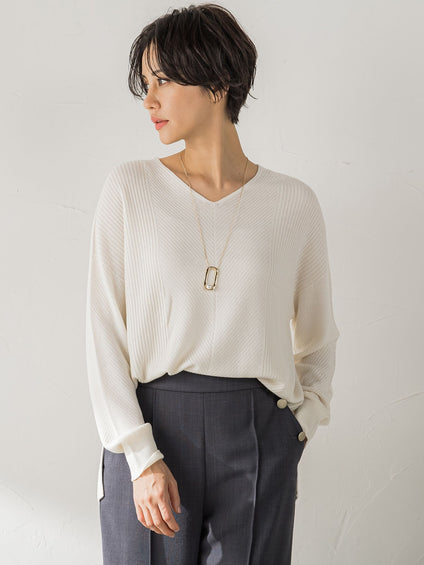 【WEB限定サイズあり】【洗えるニット】ECOCUWOOL Vネックニットプルオーバー≪シワになりにくい≫