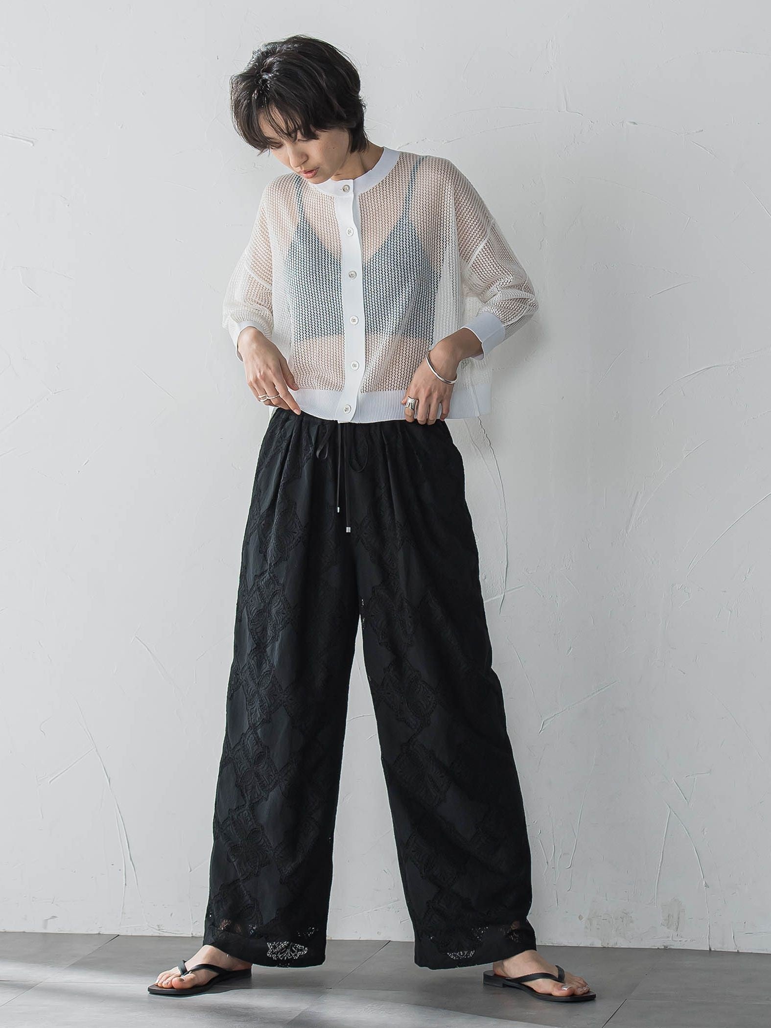 【WEB限定】パッチワーク風レースリラックスワイドパンツ≪手洗い可能≫