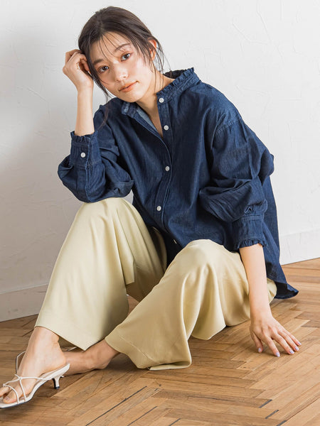 ダンガリーデニムシャツ≪洗濯機で洗える≫
