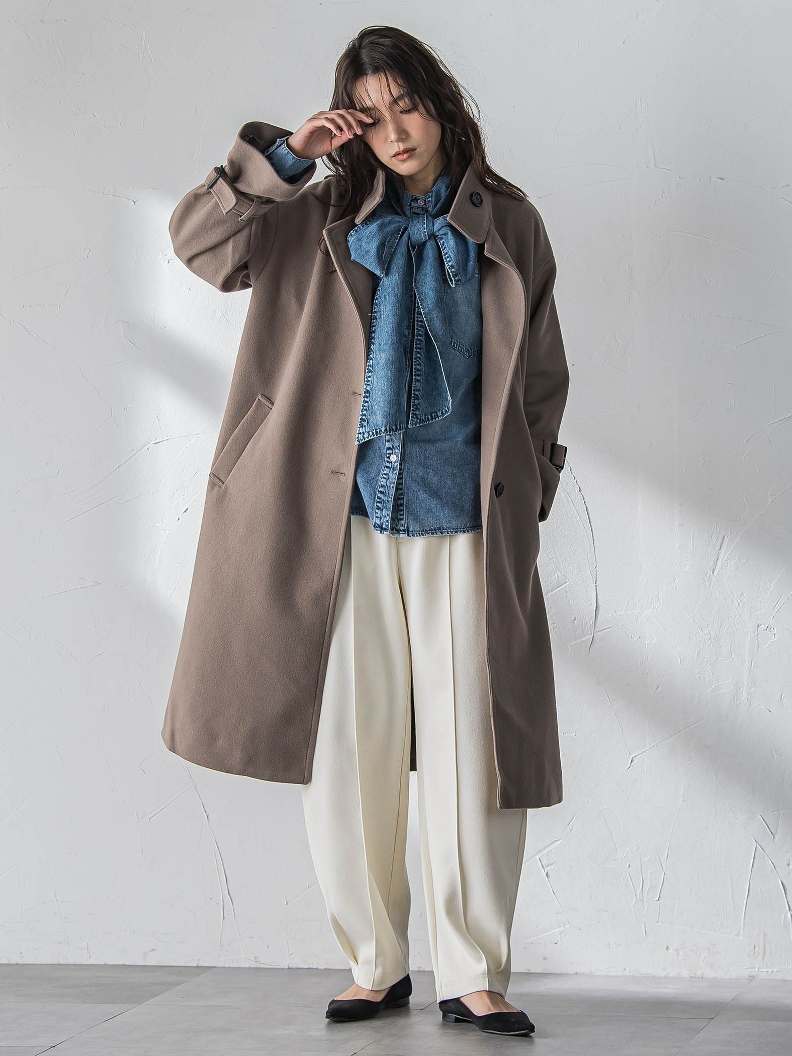 フェイクウールスタンドカラーコート