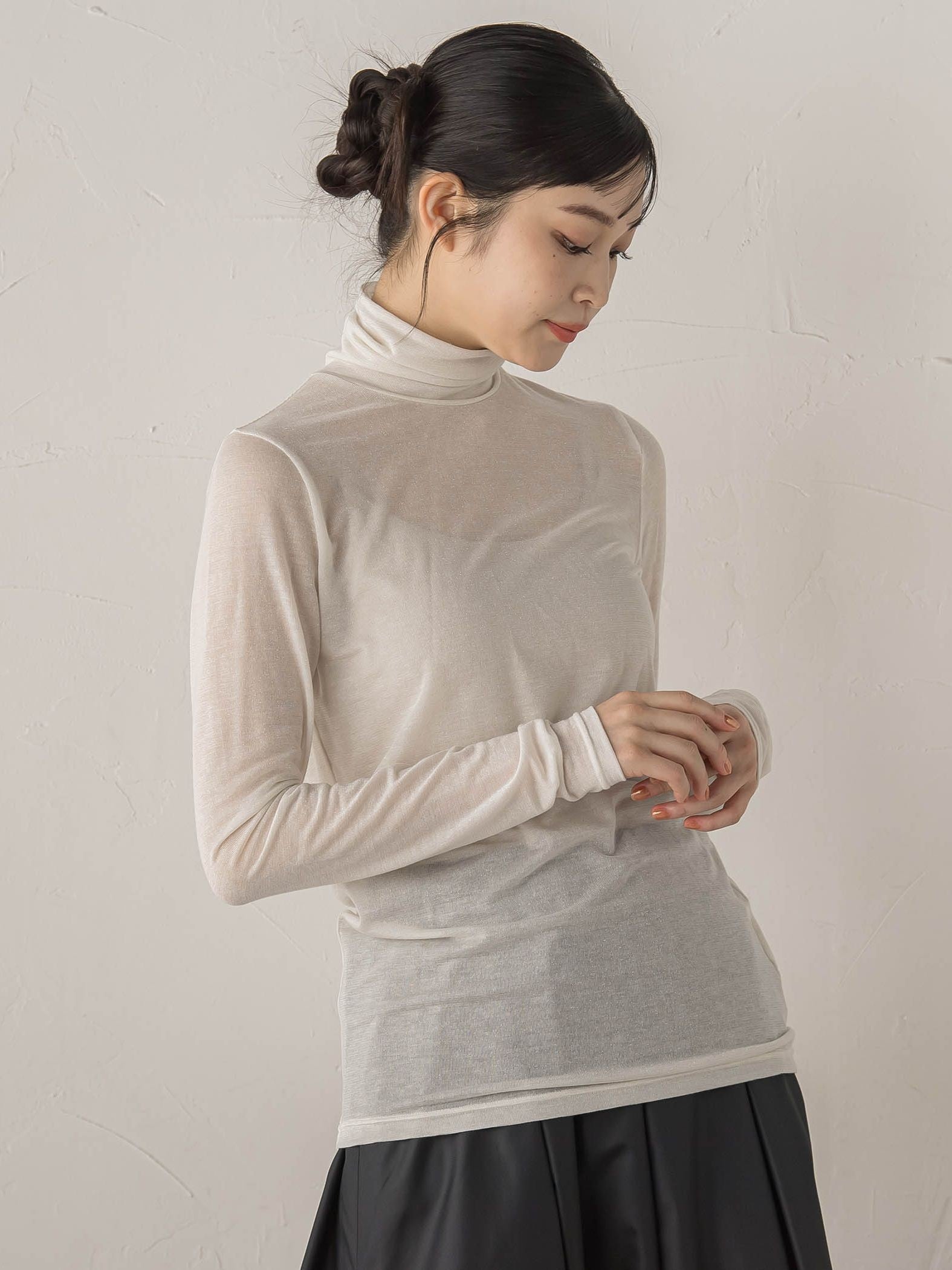 カシミヤシルクシアーラメカットソー≪手洗い可能≫