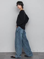 【ふわもち】Vネックニット≪洗濯機で洗える≫