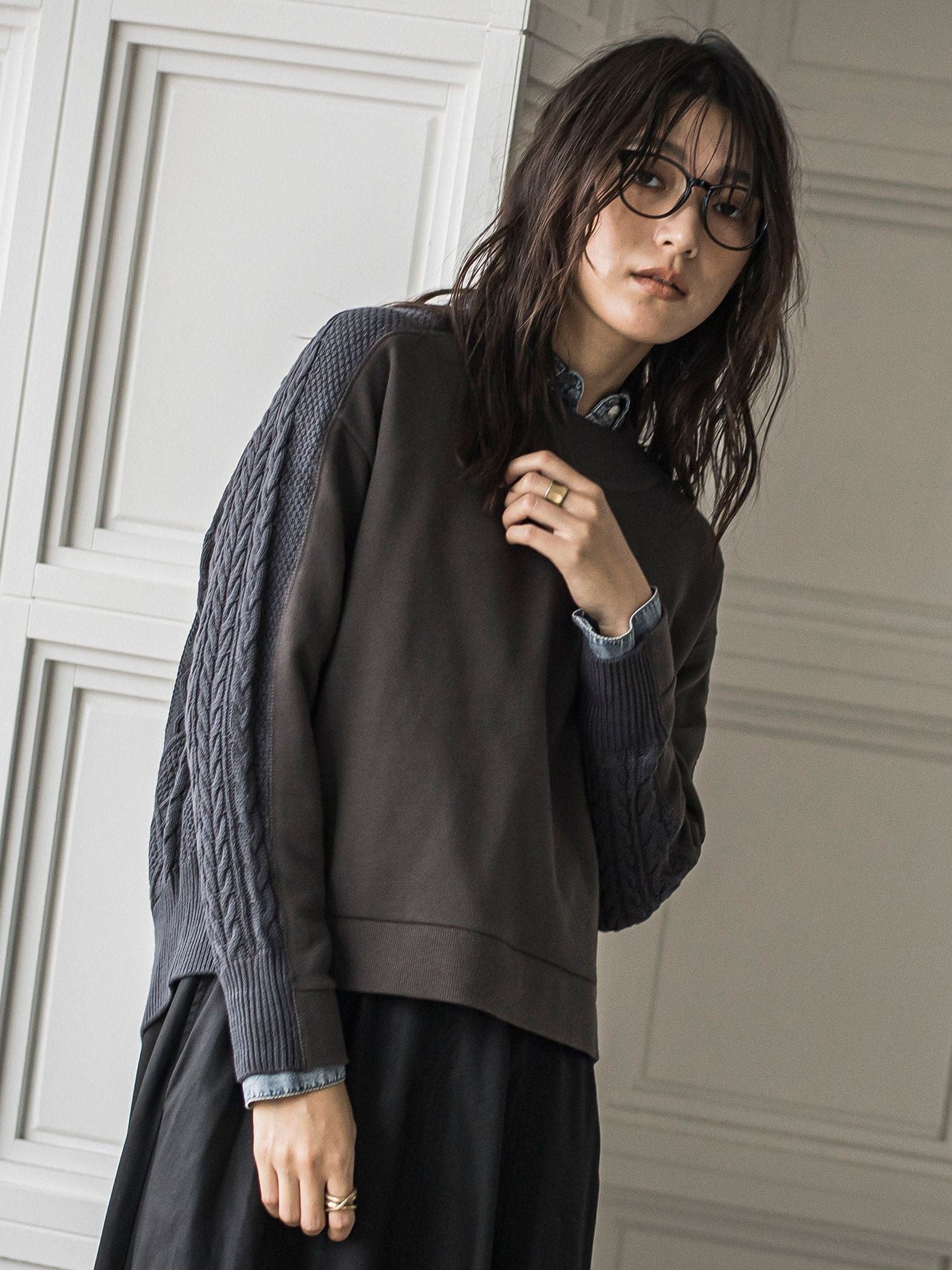 【WEB限定】裏毛×ニット前後ドッキングプルオーバー≪手洗い可能≫