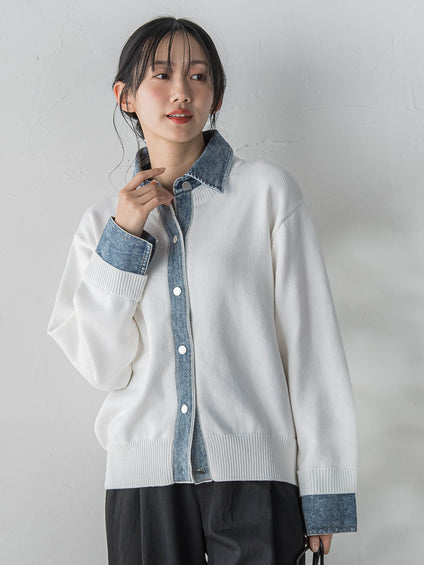 デニムドッキングニットカーディガン≪手洗い可能≫