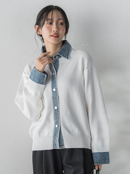 デニムドッキングニットカーディガン≪手洗い可能≫