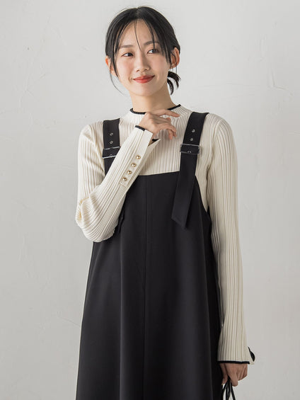 【新色追加】袖ボタンランダムリブニット≪手洗い可能≫