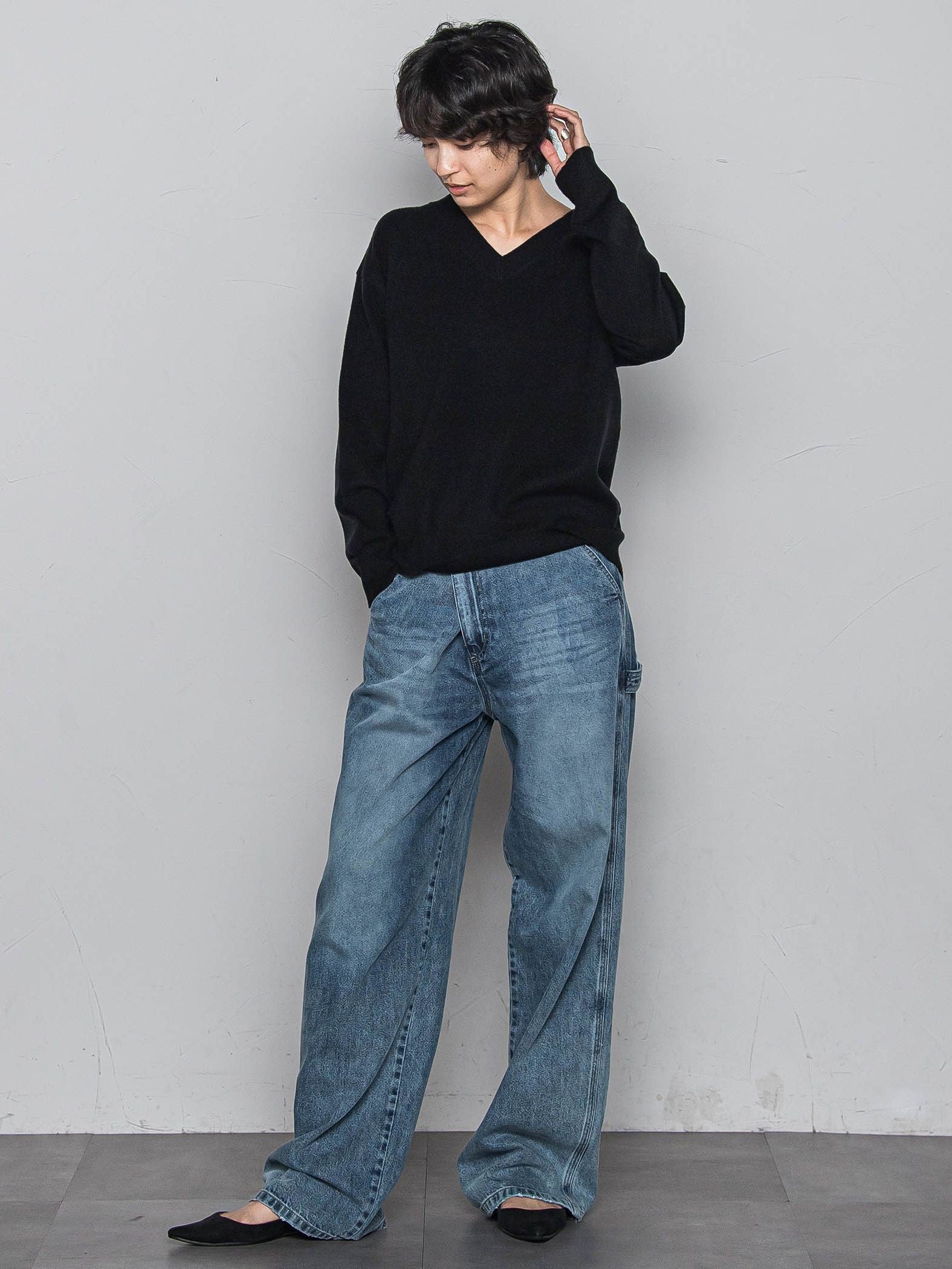 【ふわもち】Vネックニット≪洗濯機で洗える≫