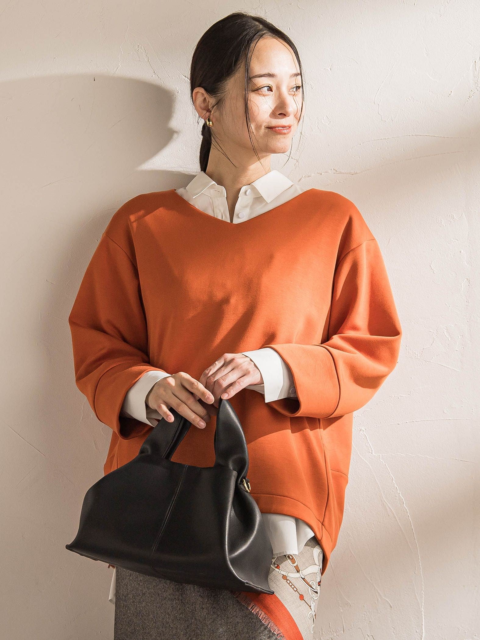 【WEB限定】《暖色美》裏起毛Vネックトップス≪手洗い≫