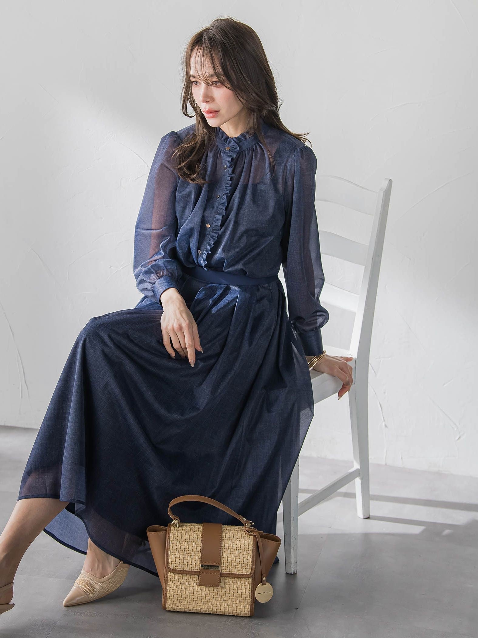 オーガンジーデニムブラウス