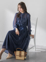 オーガンジーデニムブラウス