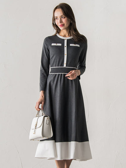 バイカラーニットワンピース