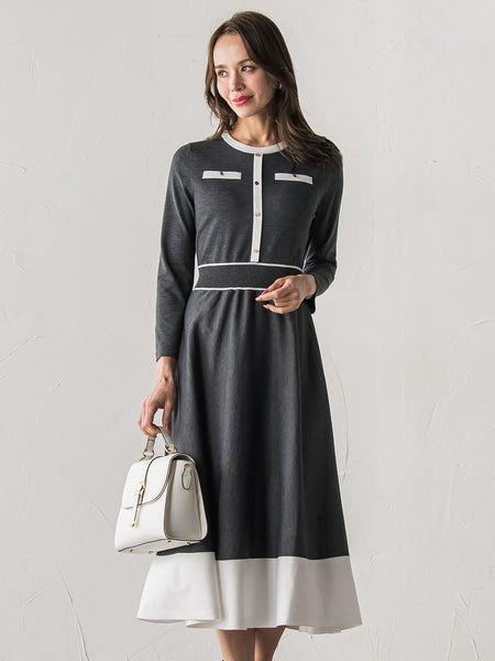 バイカラーニットワンピース