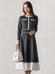 バイカラーニットワンピース