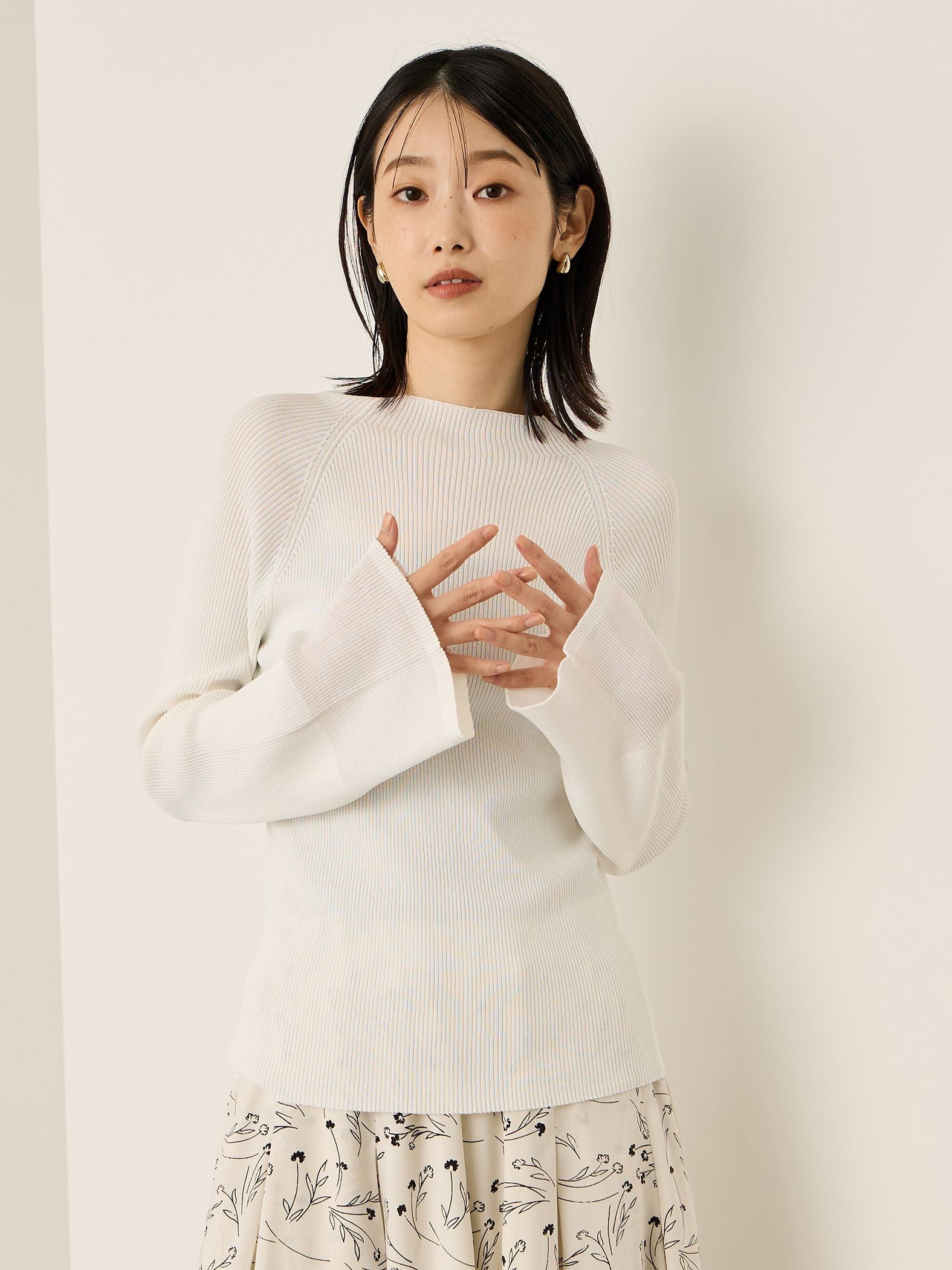 シアースリーブリブニットプルオーバー≪手洗い可能≫