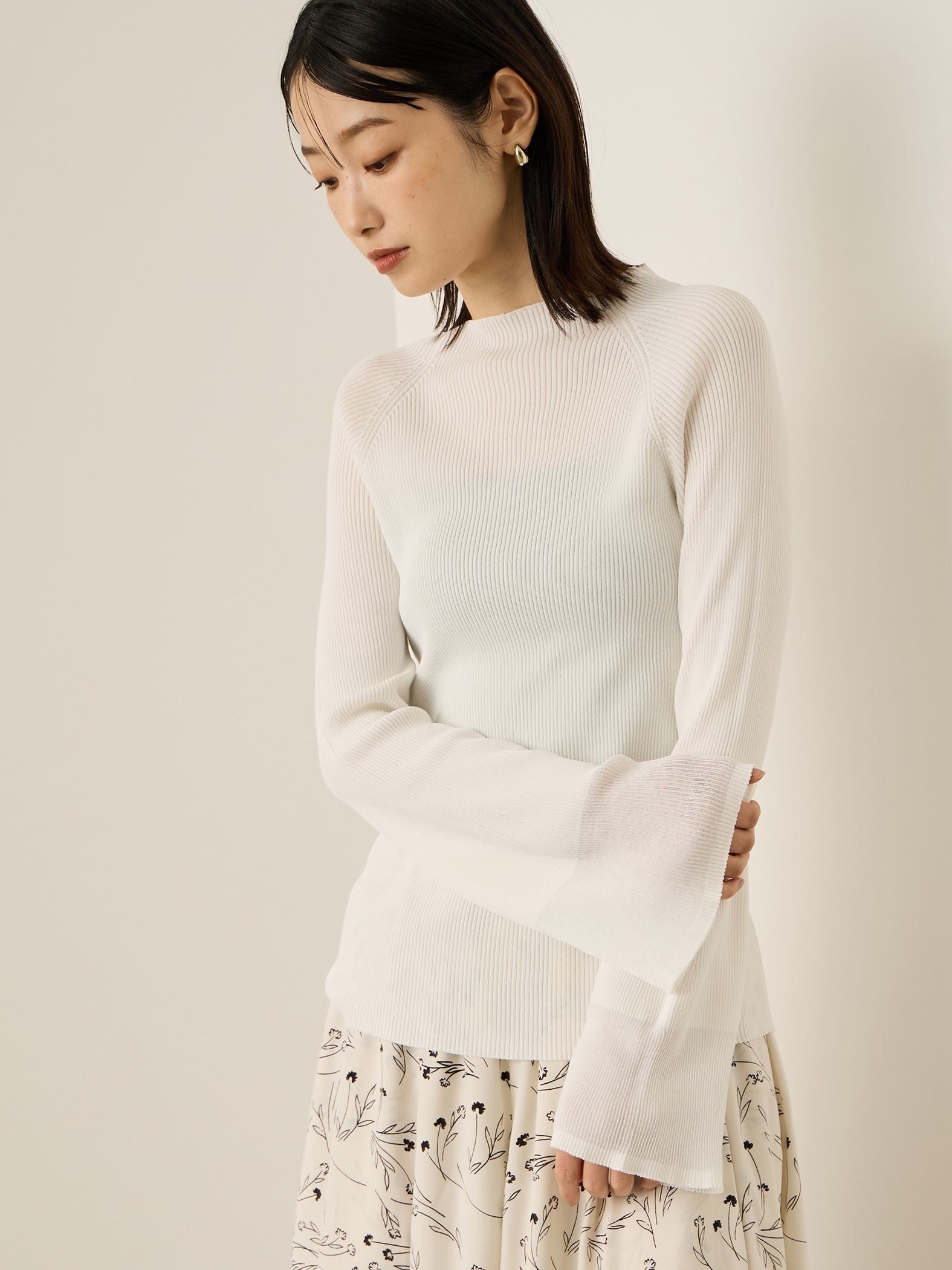 シアースリーブリブニットプルオーバー≪手洗い可能≫