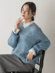 【WEB限定】モヘヤラメVネックショートプルオーバー≪手洗い可能≫