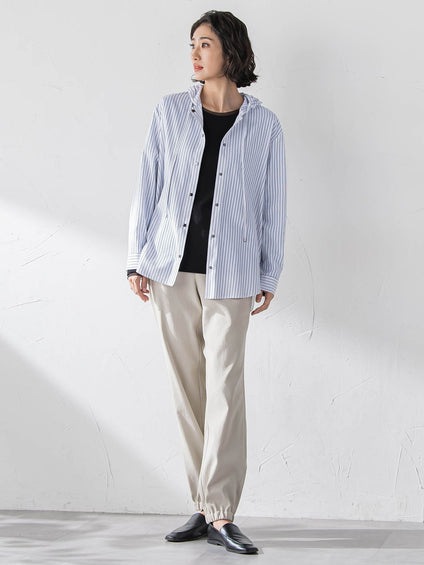 【大きいサイズ】ドビーストライプフードシャツ