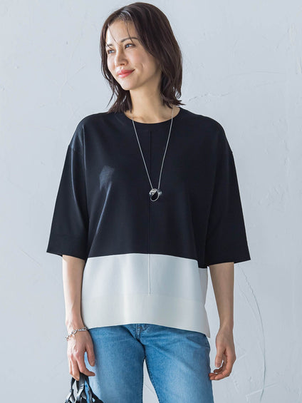 【カタログ掲載】5分袖Tシャツライクニット≪手洗い可能≫