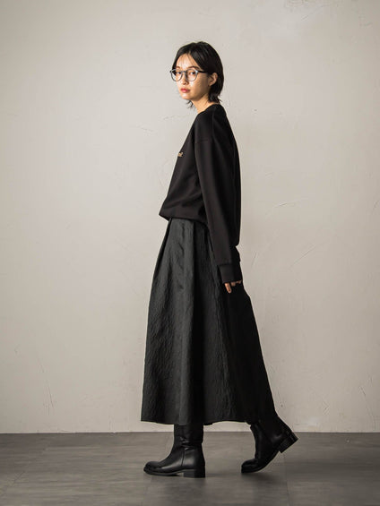 型押しジャガードタックフレアスカート≪手洗い可能≫