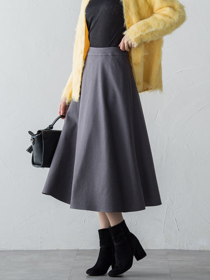 【S/M/L展開】冬仕様 美シルエットロングフレアスカート ≪洗濯機で洗える≫