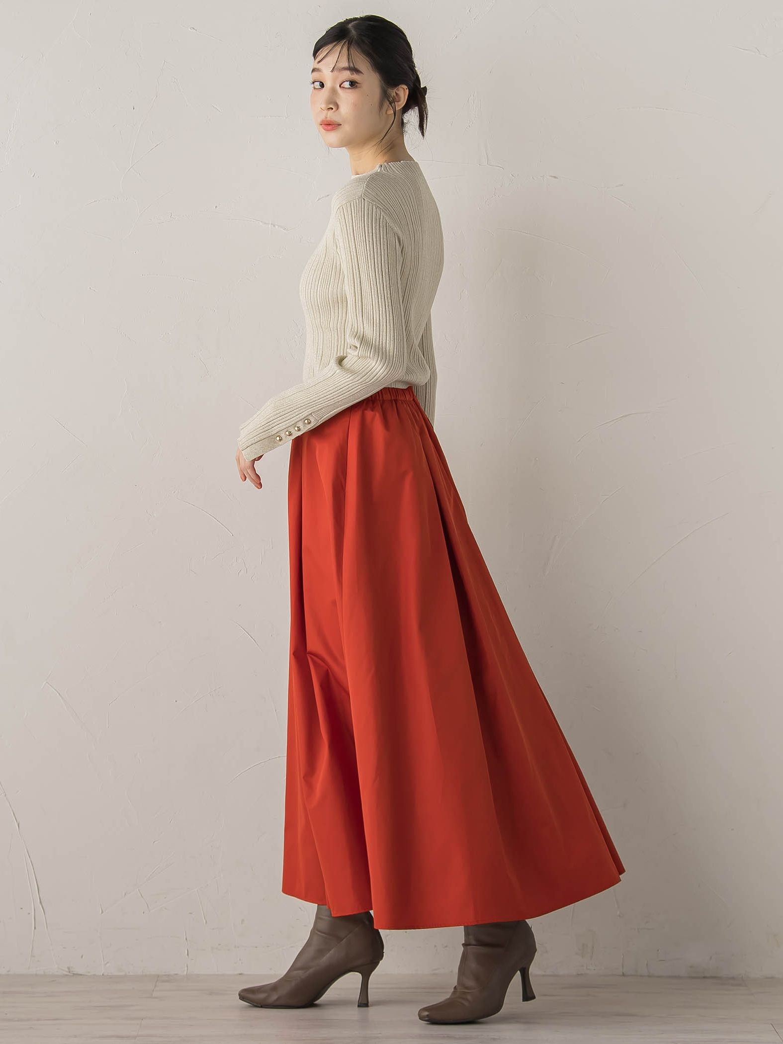 【新色追加】袖ボタンランダムリブニット≪手洗い可能≫