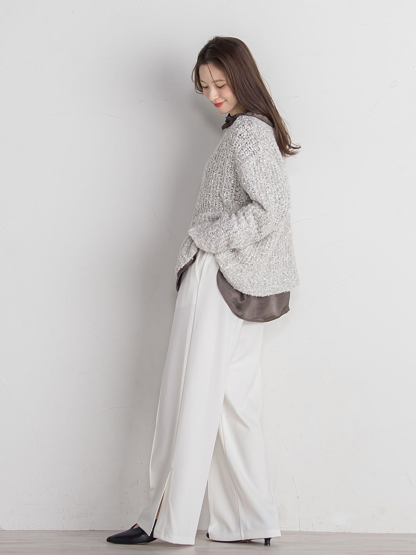 ポンチサイドスリットワイドパンツ≪セットアップ対応/手洗い可能≫