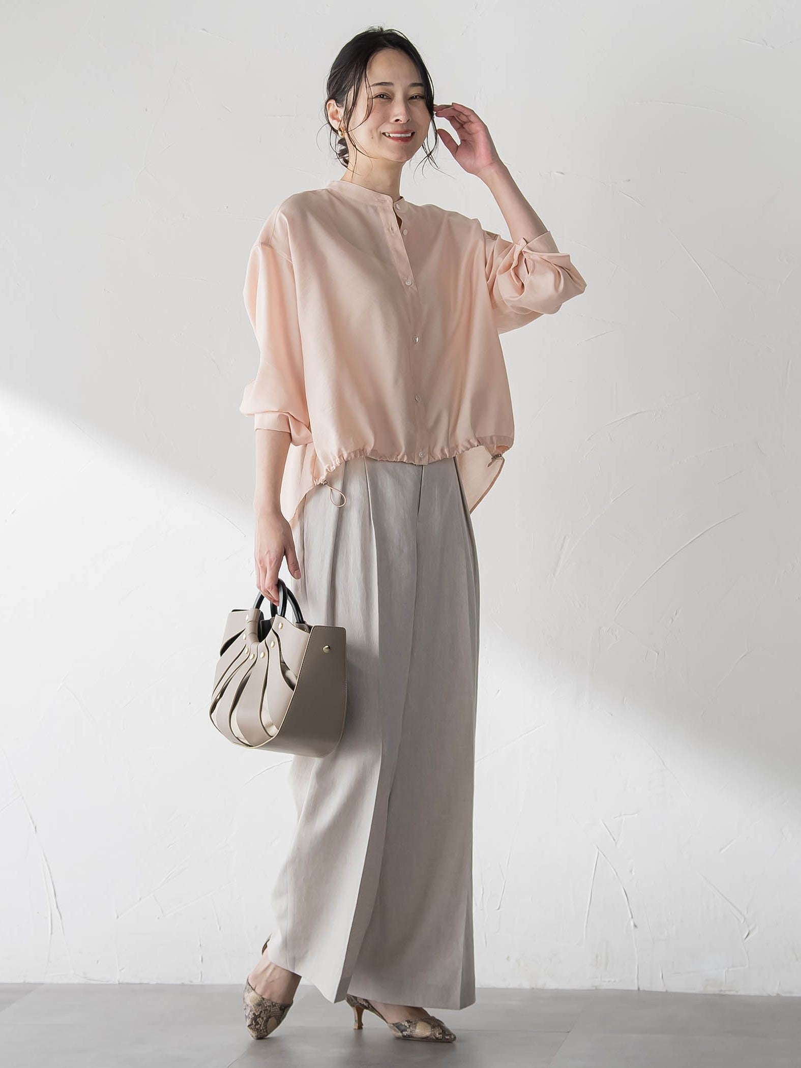 シアーバンドカラーブラウス≪洗える≫