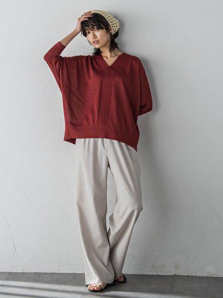 LEVITAシアーVネックドルマンニットプルオーバー≪手洗い可能≫