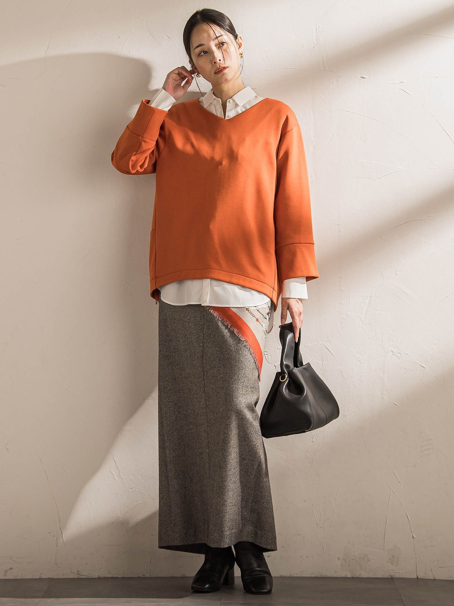 【WEB限定】《暖色美》裏起毛Vネックトップス≪手洗い≫