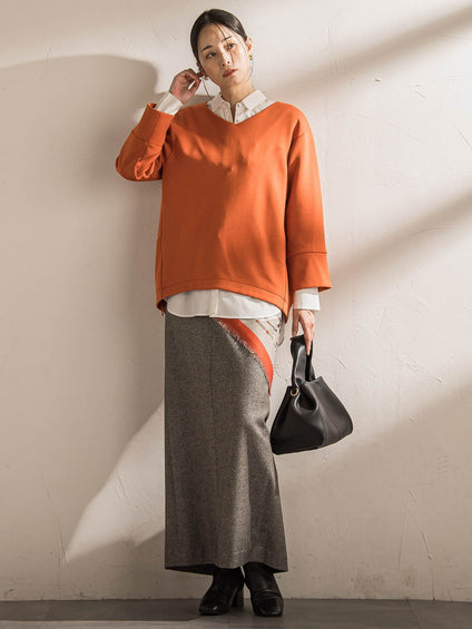 【WEB限定】《暖色美》裏起毛Vネックトップス≪手洗い≫