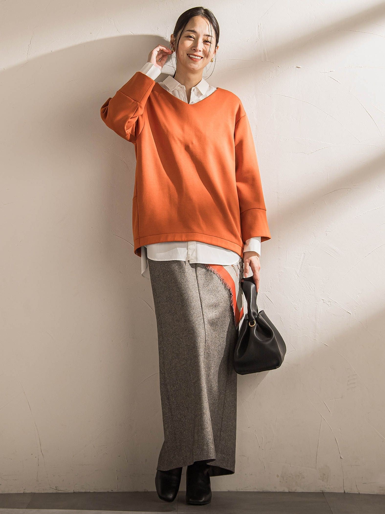 【WEB限定】《暖色美》裏起毛Vネックトップス≪手洗い≫