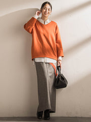 【WEB限定】《暖色美》裏起毛Vネックトップス≪手洗い≫