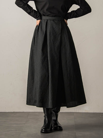 型押しジャガードタックフレアスカート≪手洗い可能≫