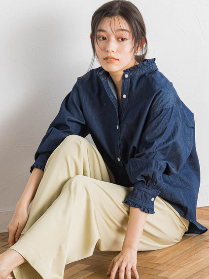 ダンガリーデニムシャツ≪洗濯機で洗える≫