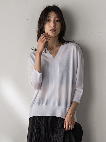 【新色追加】LEVITAシアーVネックドルマンニットプルオーバー≪手洗い可能≫