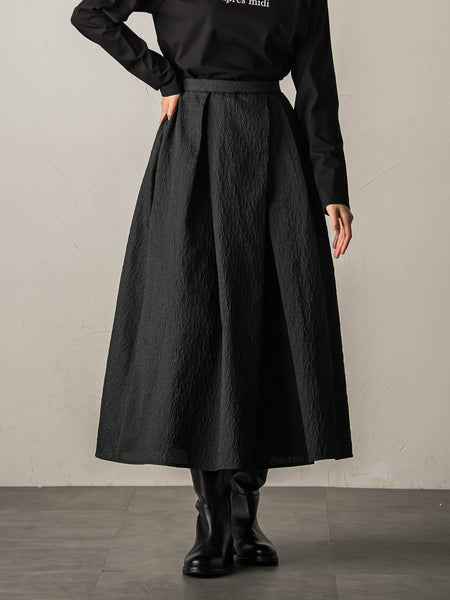 型押しジャガードタックフレアスカート≪手洗い可能≫