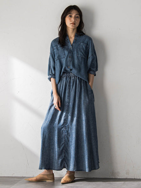 ゆれるデニムドルマンシャツ