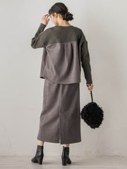 スエードフロント切替えナロースカート≪手洗い可能≫