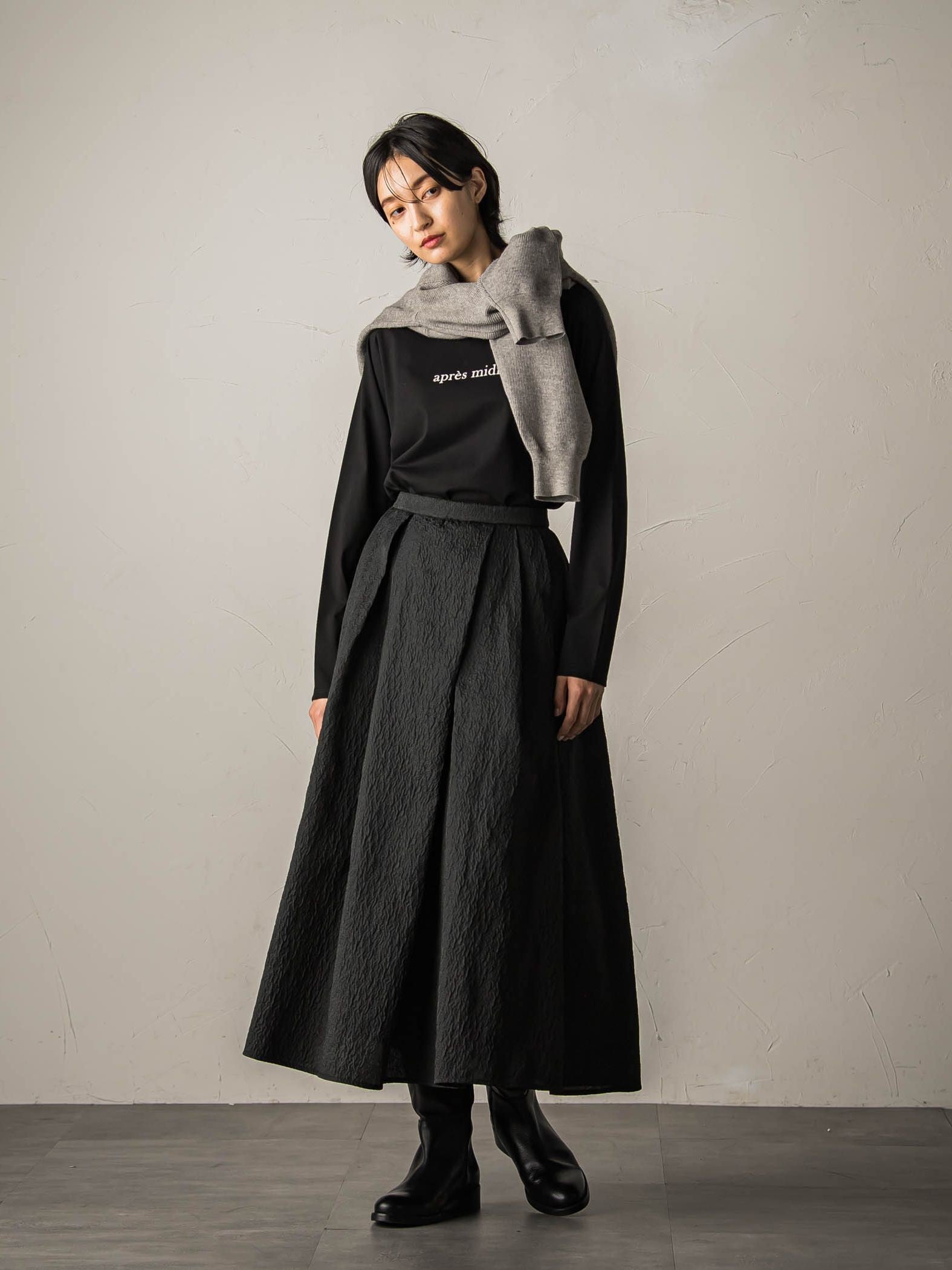 型押しジャガードタックフレアスカート≪手洗い可能≫