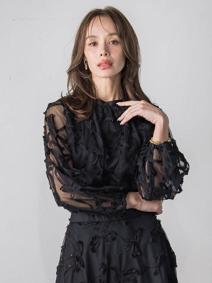 スパンコールテープチュールブラウス