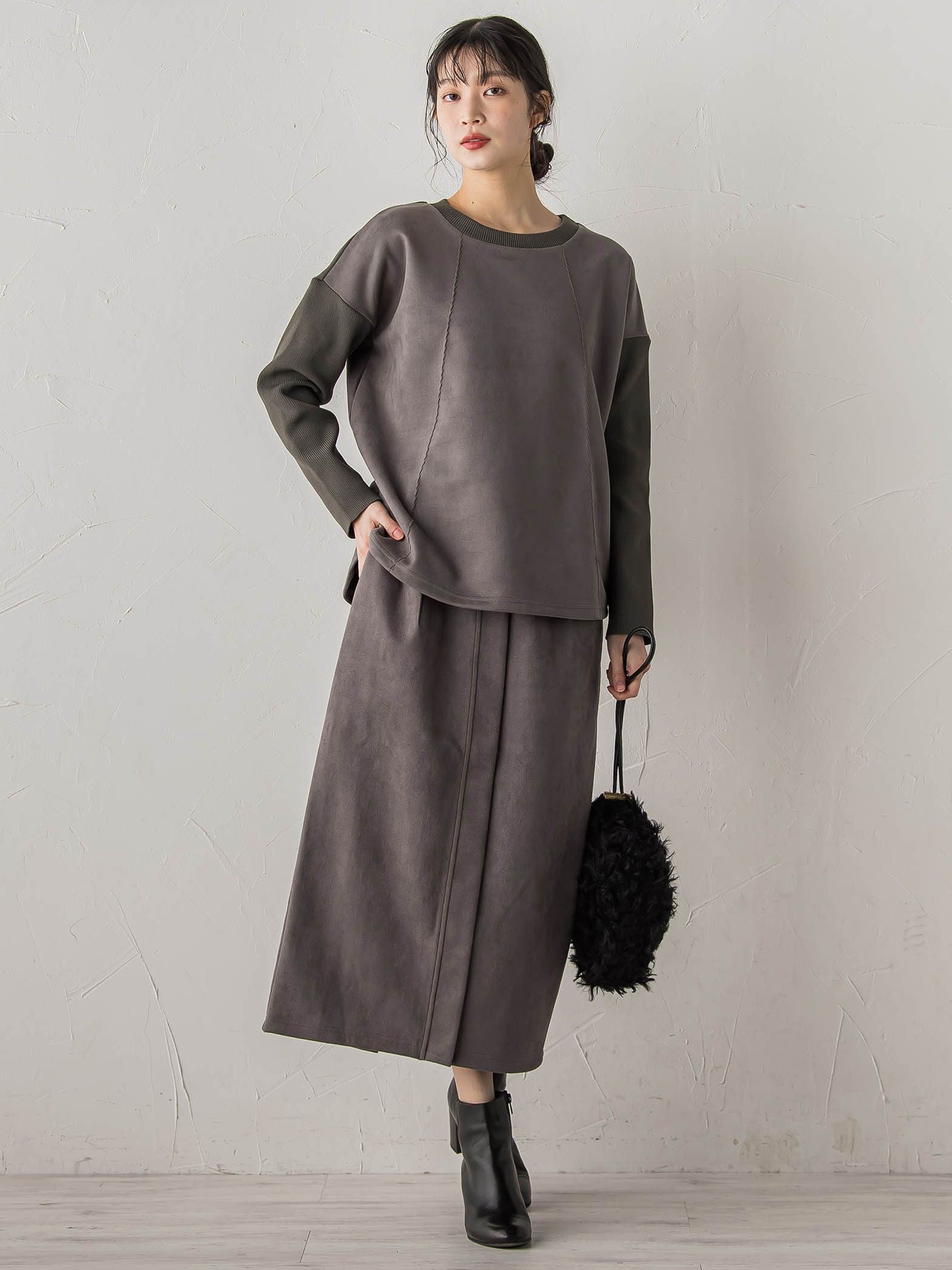 スエードフロント切替えナロースカート≪手洗い可能≫