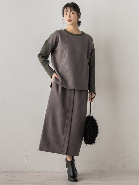 スエードフロント切替えナロースカート≪手洗い可能≫